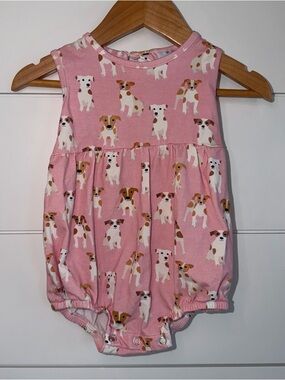 Stitchy Fish 12M Park Pal Bubble Romper Pink Puppy Dog Bow Back Boutique GUC